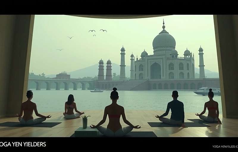 Concept art for upcoming Yoga Yen Yielders features including virtual reality yoga studios modeled after Indian heritage sites