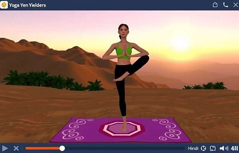 Yoga Yen Yielders gameplay screenshot showing a player performing Tadasana pose with on-screen instructions in Hindi and English